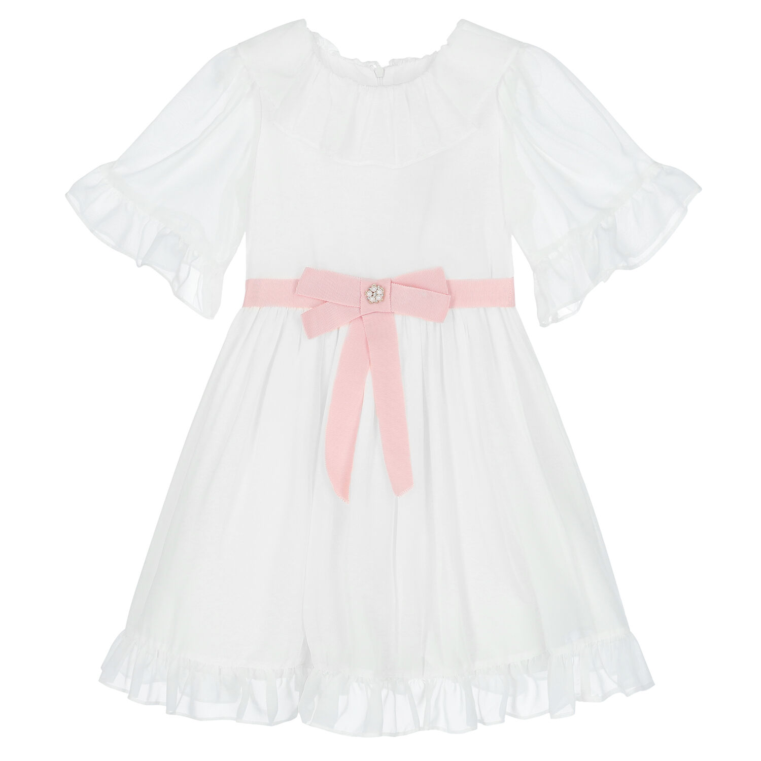Girls Ivory Chiffon Dress, 1, hi-res