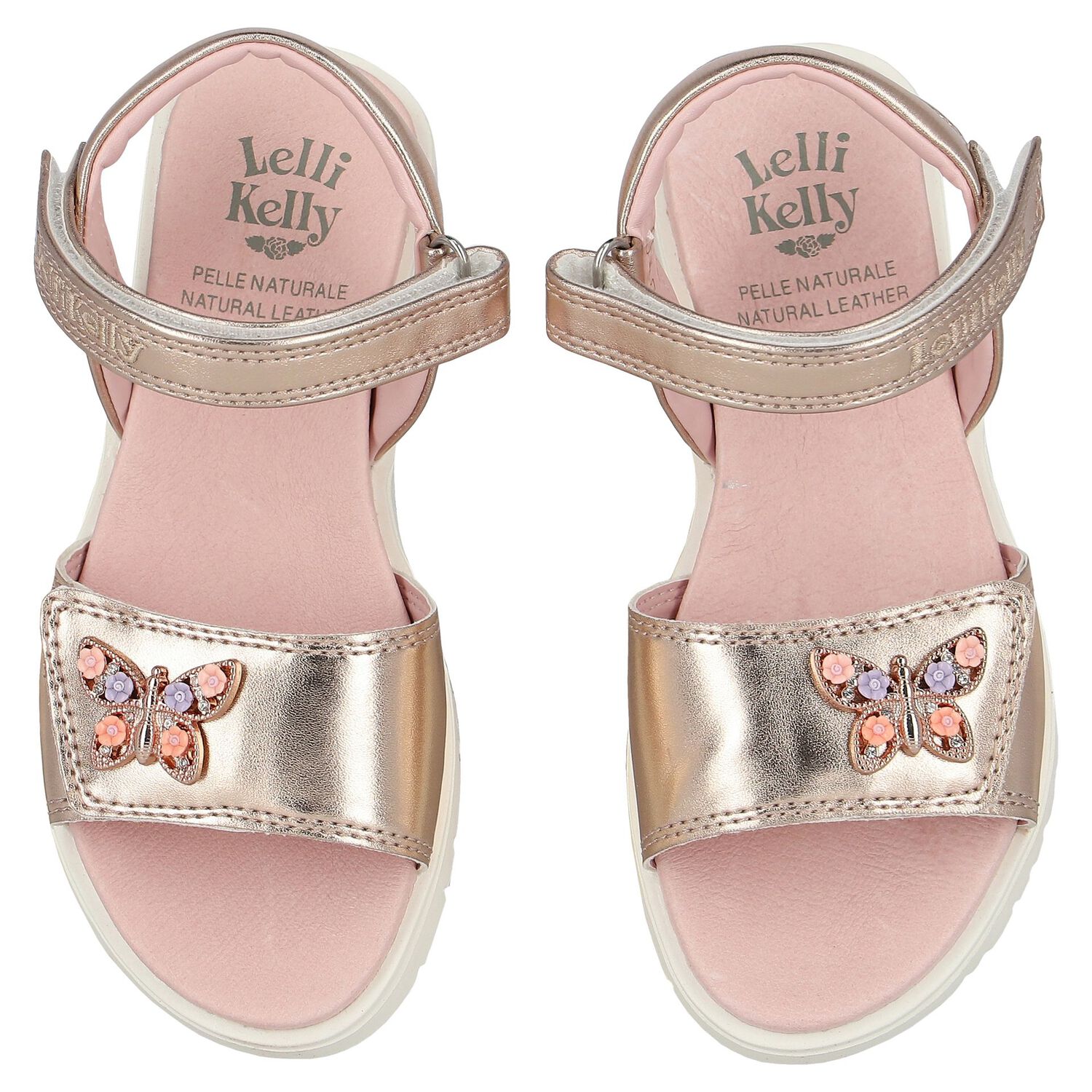 Girls Gold Butterfly Sandals, 2, hi-res