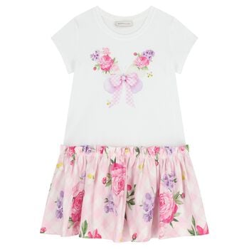 Girls White & Pink Floral Dress