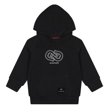 Younger Boys Black Logo Hooded Top