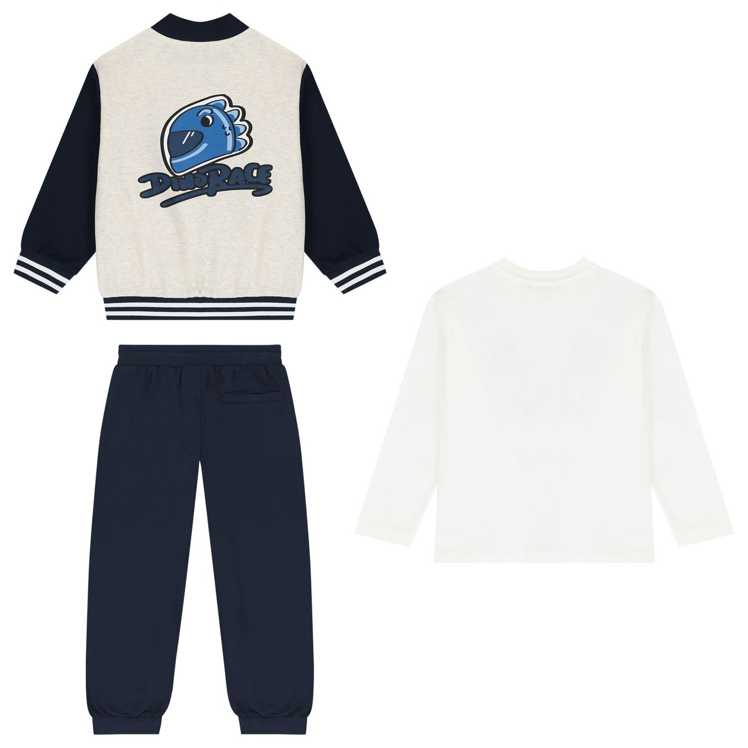 Boys White, Grey & Navy Blue Tracksuit Set (3 Piece), 2, hi-res