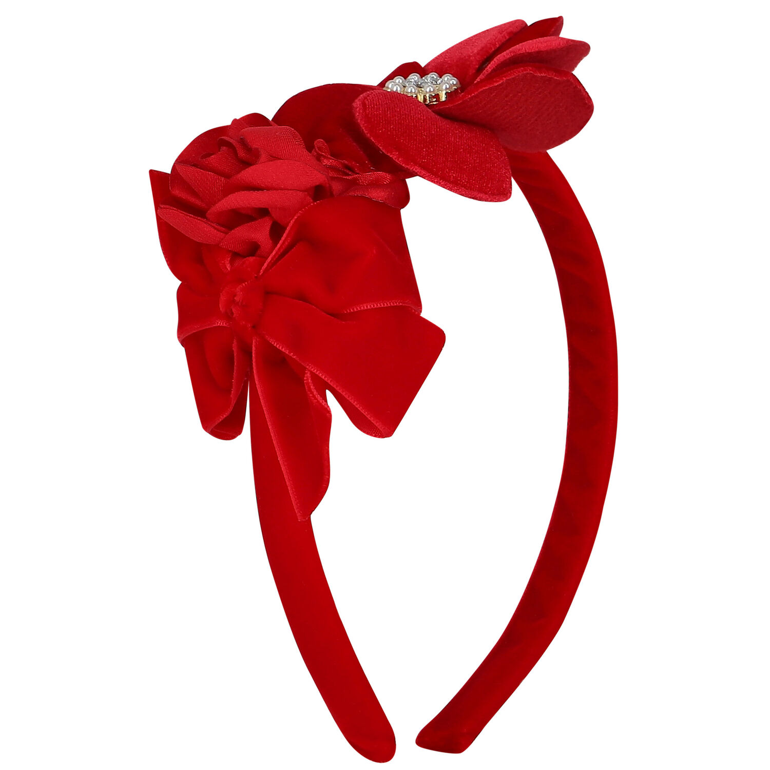 Girls Red Floral Headband, 1, hi-res