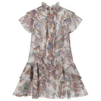 Girls Beige Paisley Ruffle Tiered Dress