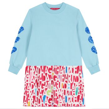 Girls Blue Logo Pleated Dress