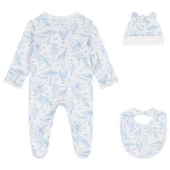 Baby Boys White & Blue Africa Babygrow Gift Set