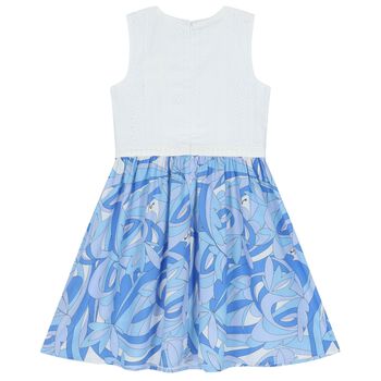 Girls White & Blue Abstract Dress