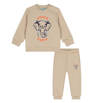 Younger Beige Elephant Logo Tracksuit
