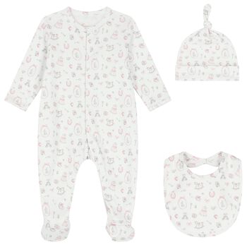 Baby Girls White & Pink Babygrow Set