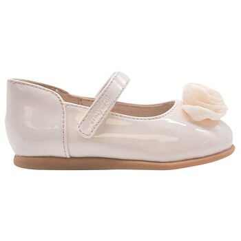 Younger Girls Beige Flower Shoes 