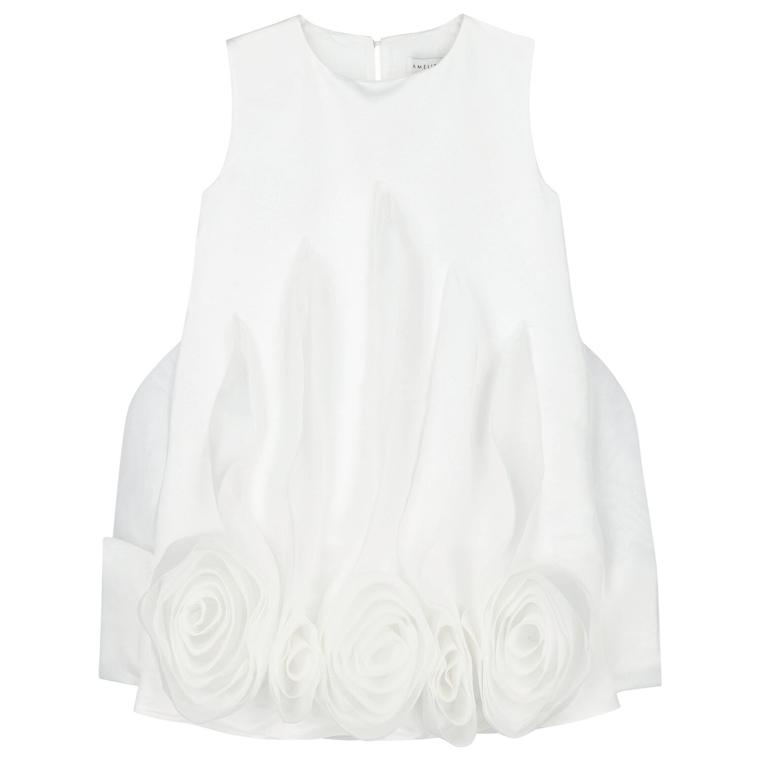 Girls White Flower Satin Dress, 1, hi-res