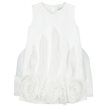 Girls White Flower Satin Dress