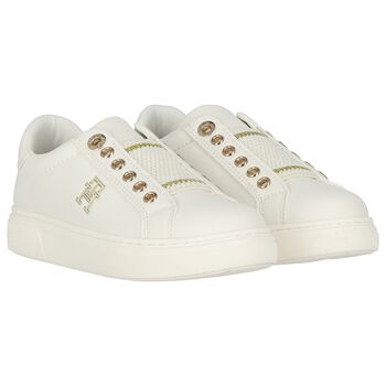 Girls Ivory & Gold Logo Trainers