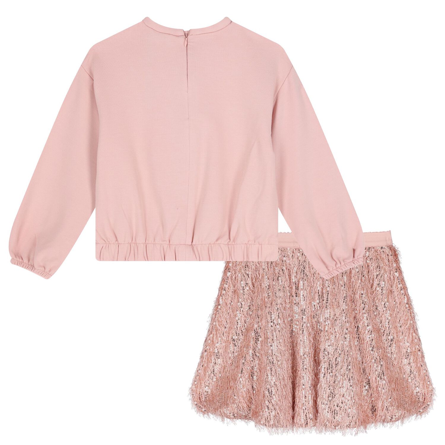 Girls Pink Sequined & Fringed Skirt Set, 1, hi-res