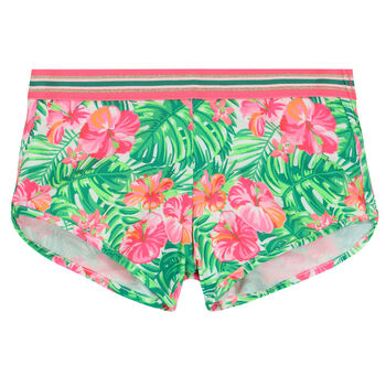 Girls Pink & Green Floral Swim Shorts