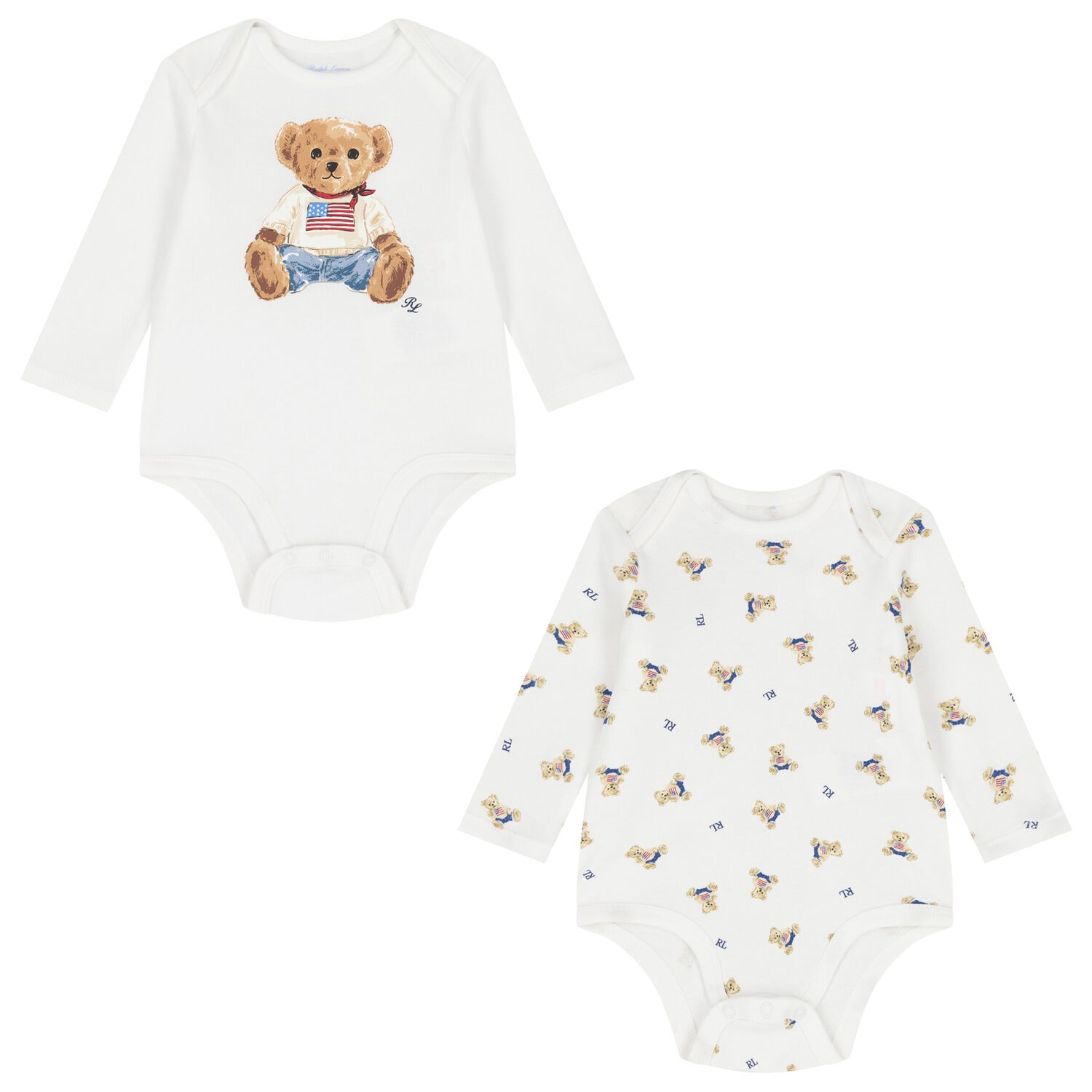 Baby Boys White Polo Bear Bodysuits ( 2 Pack ), 1, hi-res