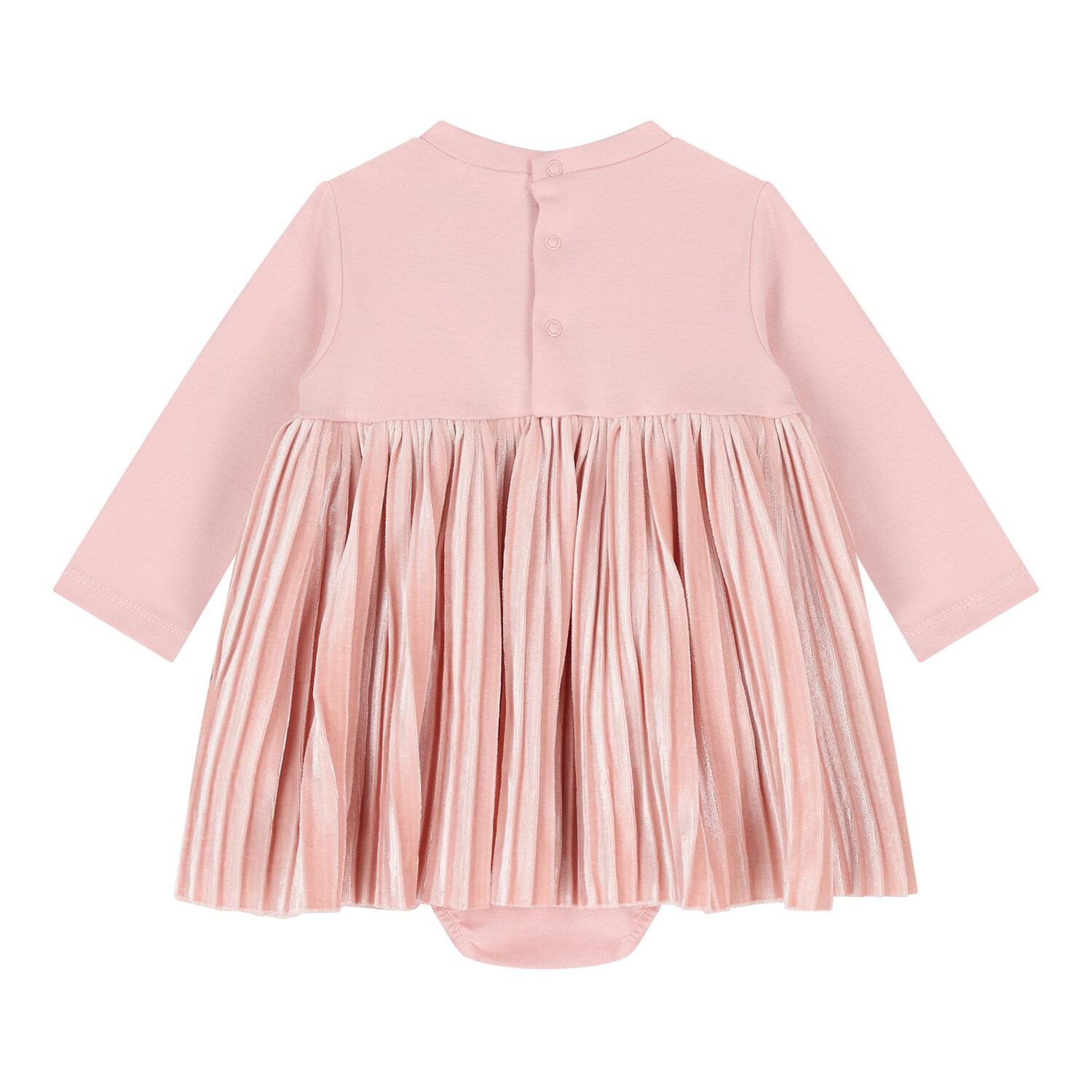 Baby Girls Pink Pleated Bodysuit Dress, 3, hi-res