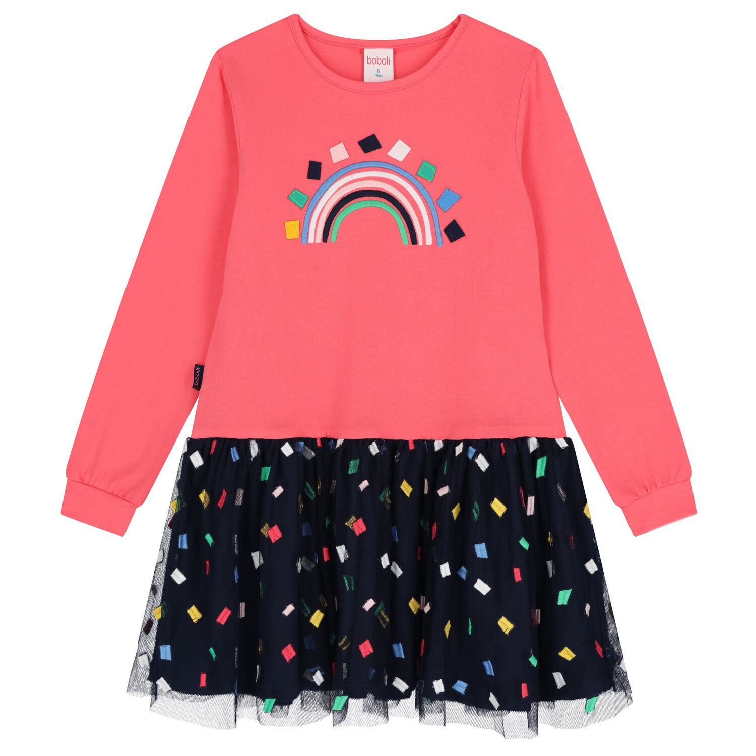 Girls Pink & Navy Blue Tulle Dress, 1, hi-res