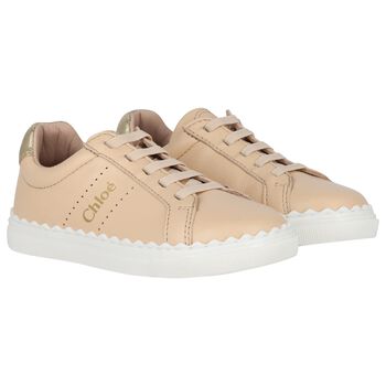 Girls Beige Logo Trainers