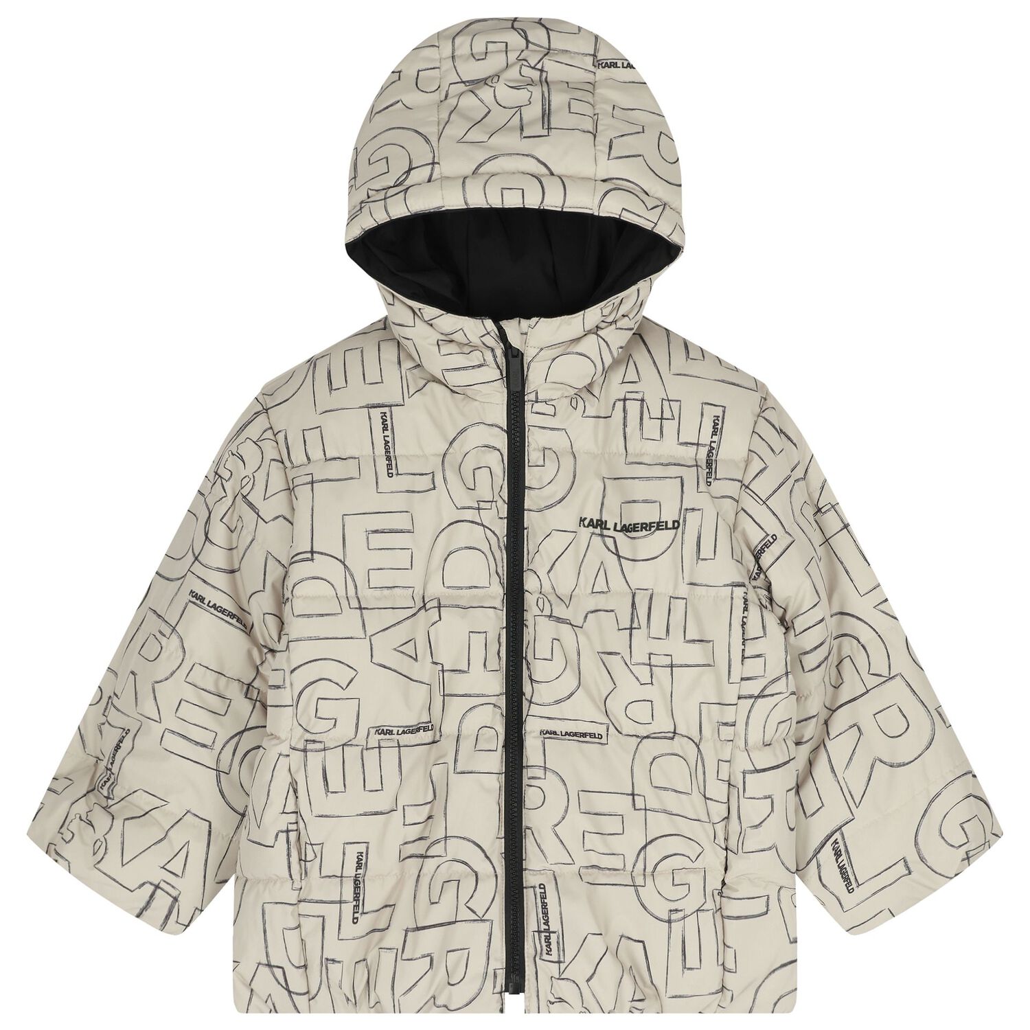 Boys Beige & Black Logo Reversible Puffer Jacket, 1, hi-res