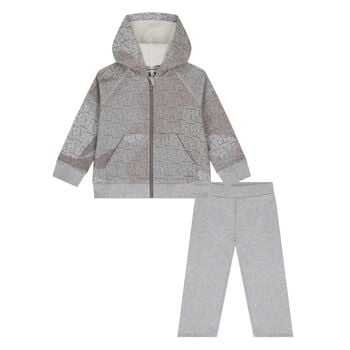Younger Boys Grey & Beige Logo Tracksuit