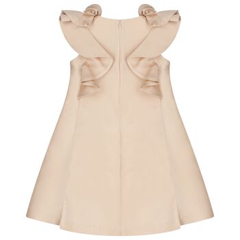 Girls Beige Satin Ruffle Dress