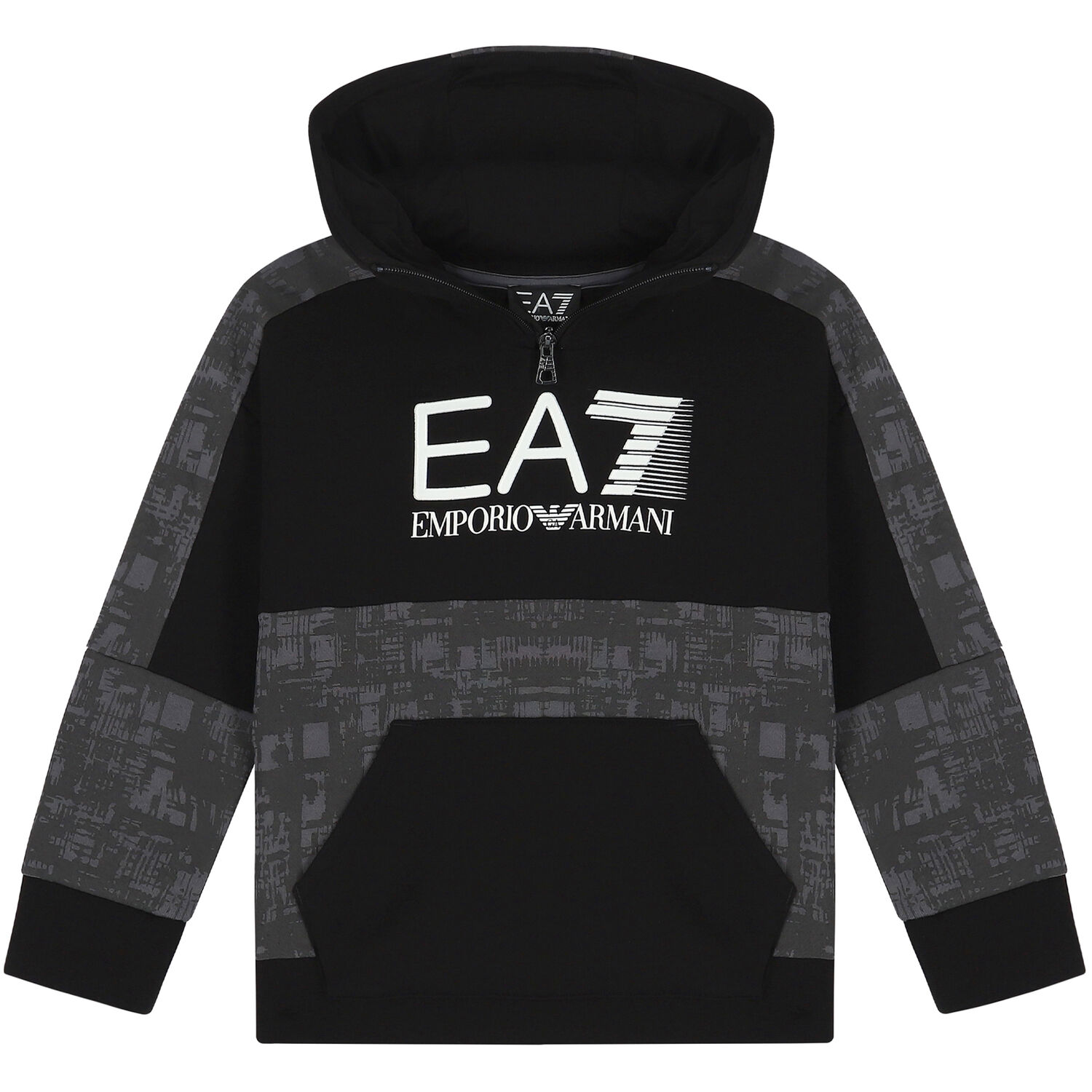 EA7 Emporio Armani Boys Black Grey Logo Hooded Top Junior