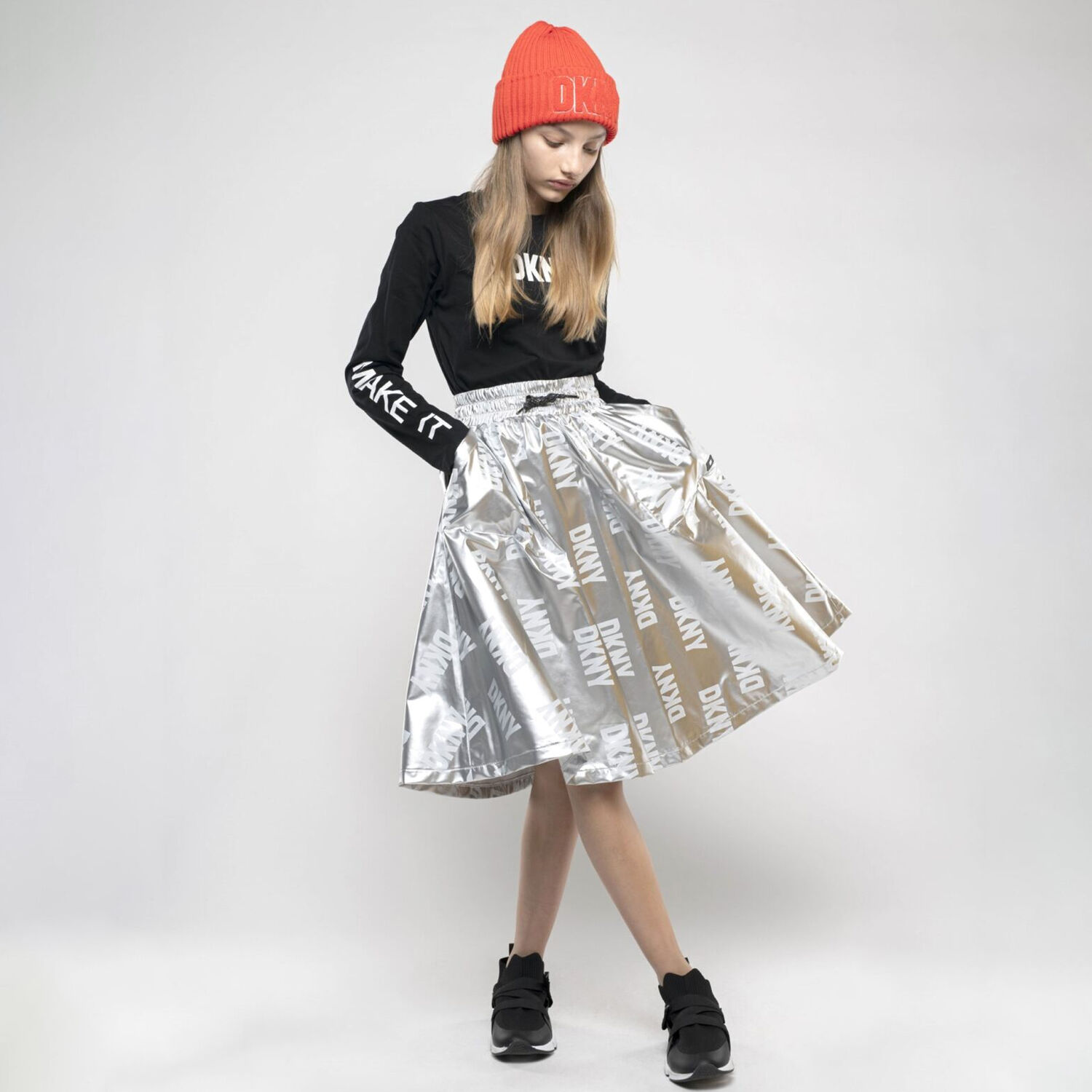 Girls Metallic Silver Logo Skirt, 1, hi-res image number null
