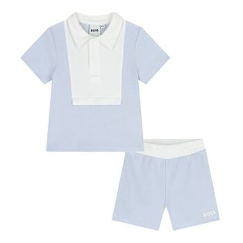 Baby Boys White & Blue Knitted Shorts Set