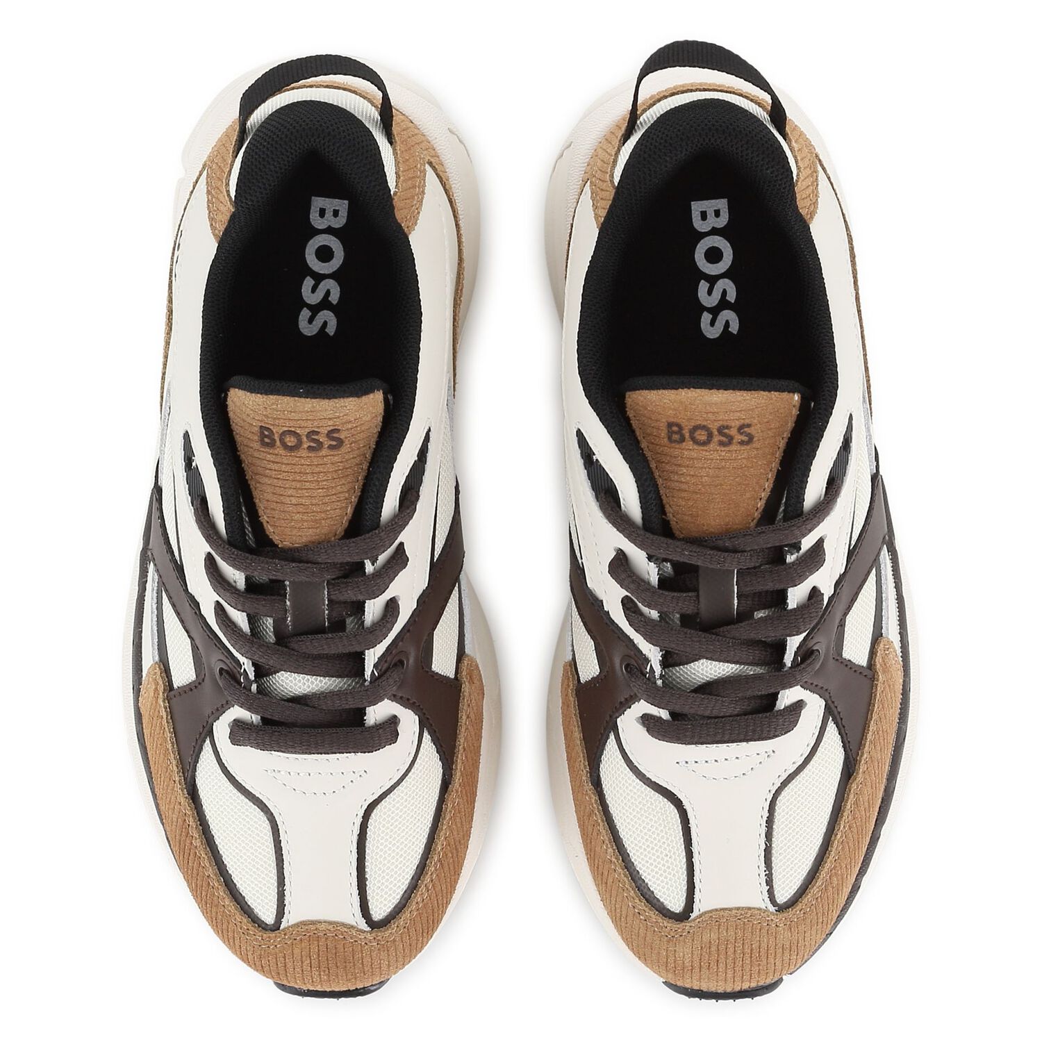 Boys White & Beige Logo Leather Trainers, 1, hi-res