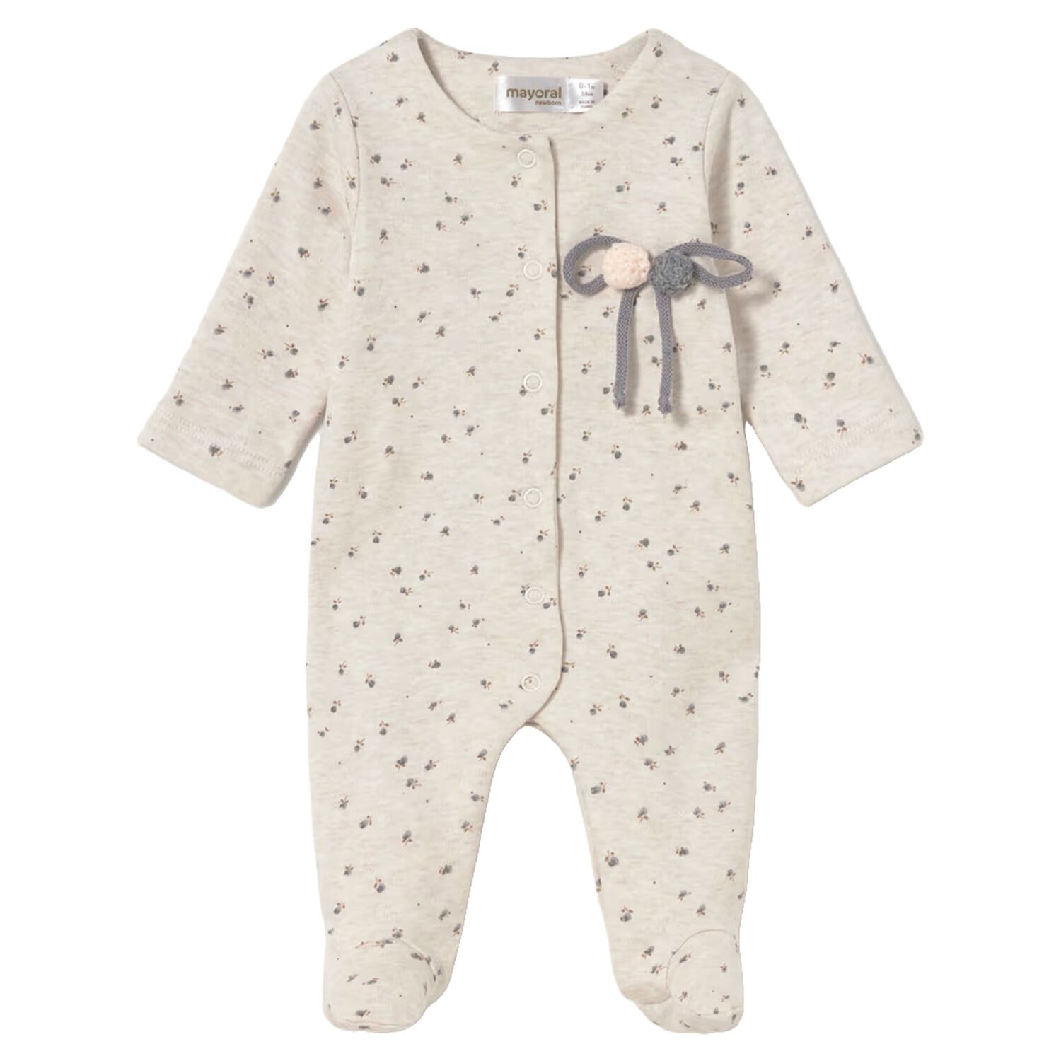 Baby Girls Beige Floral Babygrow, 1, hi-res