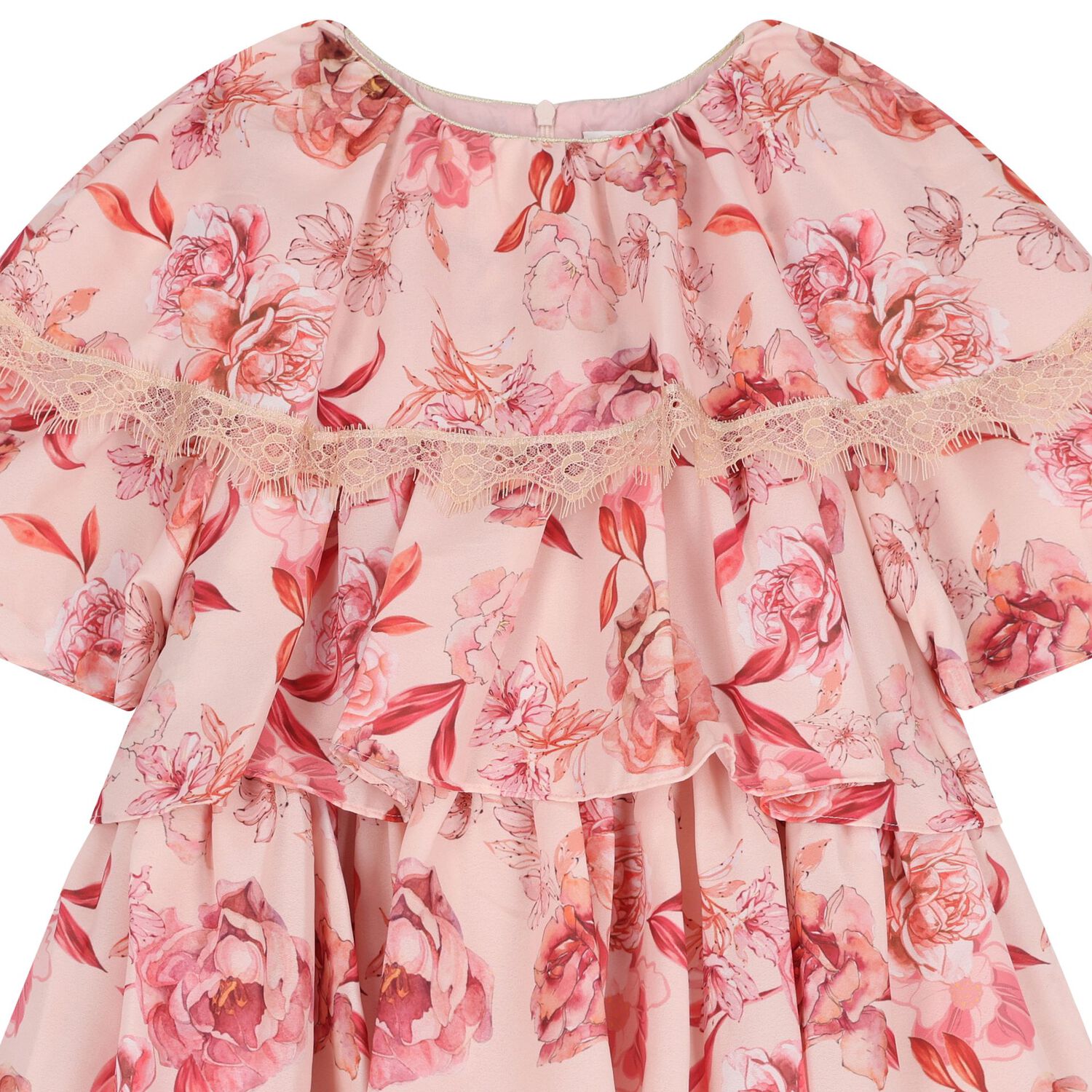 Girls Pink Floral Chiffon Dress, 1, hi-res