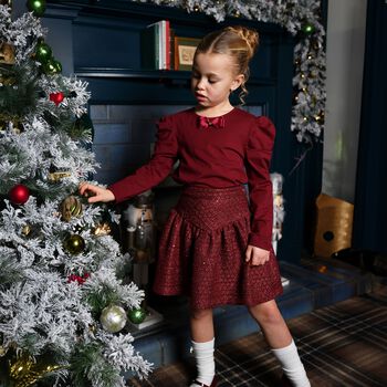 Girls Burgundy Bow Aubrey Long Sleeve Top