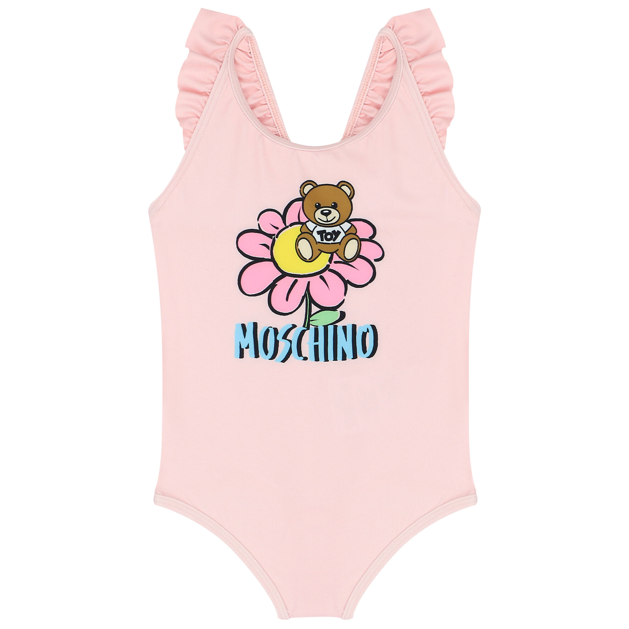 Moschino Younger Girls Pink Teddy Bear Logo Swimsuit Junior Couture Australia