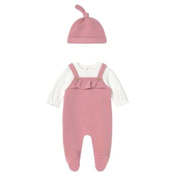 Baby Girls Pink & Ivory Ruffle Babygrow Set