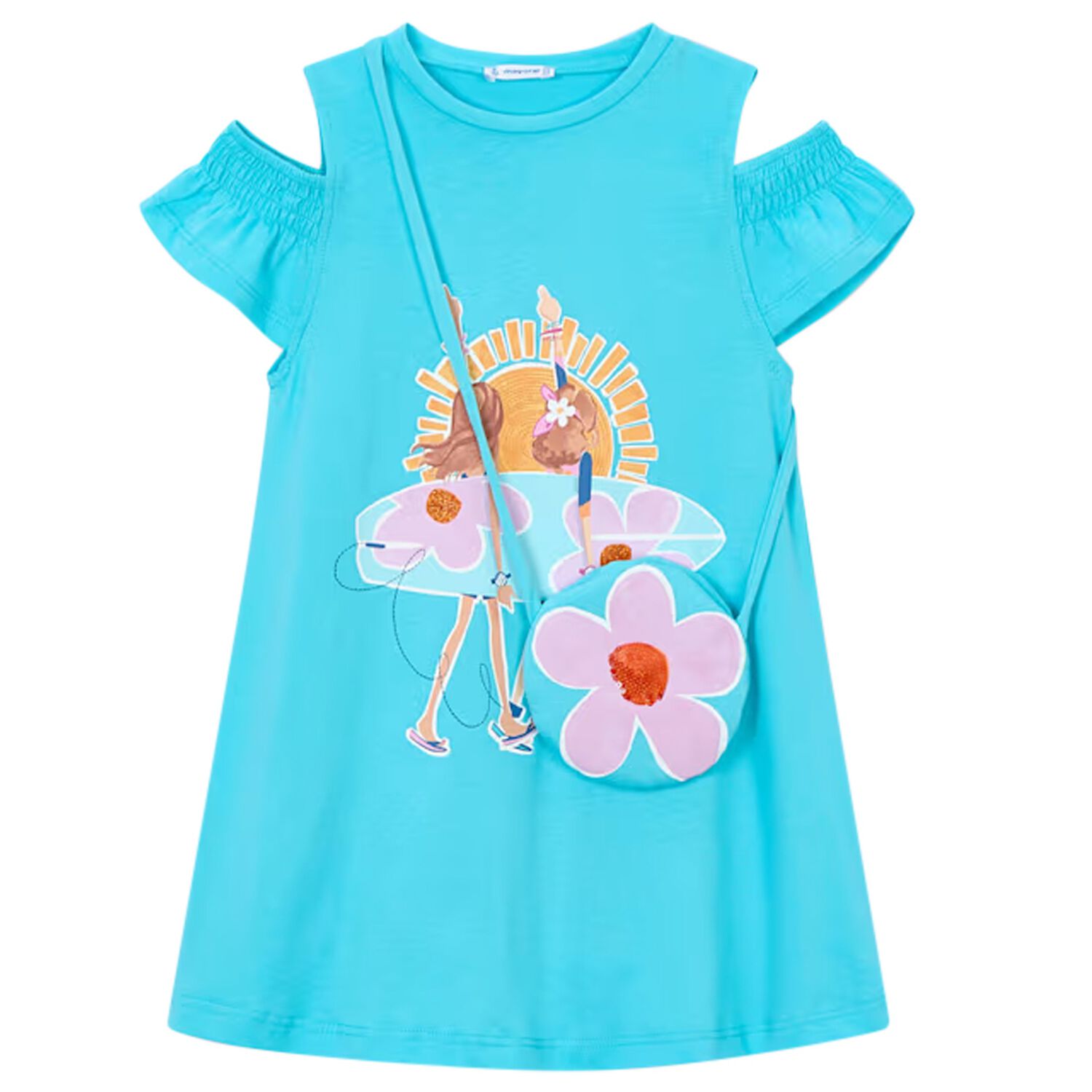 Girls Blue Ruffled Dress Set, 4, hi-res