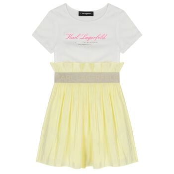 Girls White & Yellow Logo Dress