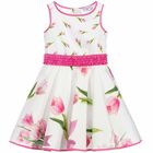 Girls White Tulip Print Dress, 1, hi-res