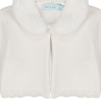 Younger Girls Ivory Faux Fur Collar Cardigan