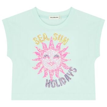 Girls Green Sequinned Sun T-Shirt
