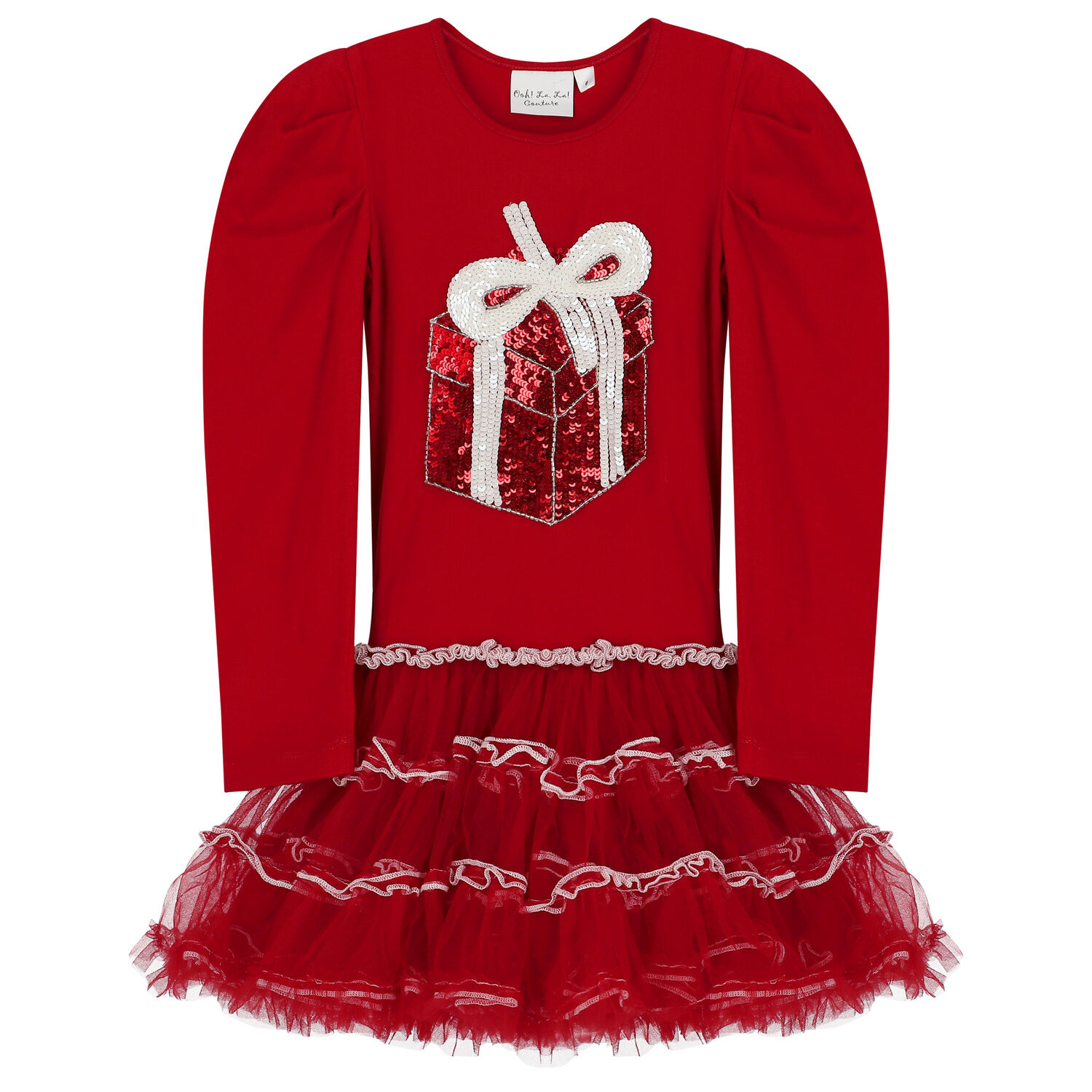 Girls Red Embellished Tulle Dress, 1, hi-res image number null
