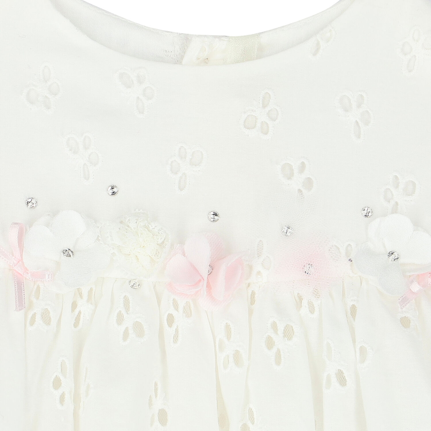 Girls White Cotton Dress Romper, 1, hi-res image number null