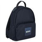 Boys Navy Blue Logo Canvas Backpack, 1, hi-res
