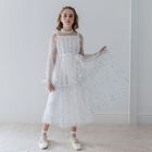 Girls White & Blue Floral Tulle Dress , 1, hi-res