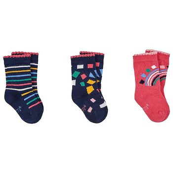 جوارب باللون الكحلي والوردي للبنات ( 3 قطع )