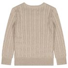 Boys Beige Logo Cable Knit Jumper, 1, hi-res