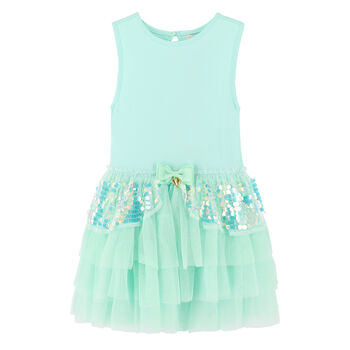 Girls Green Tulle & Sequin Dress