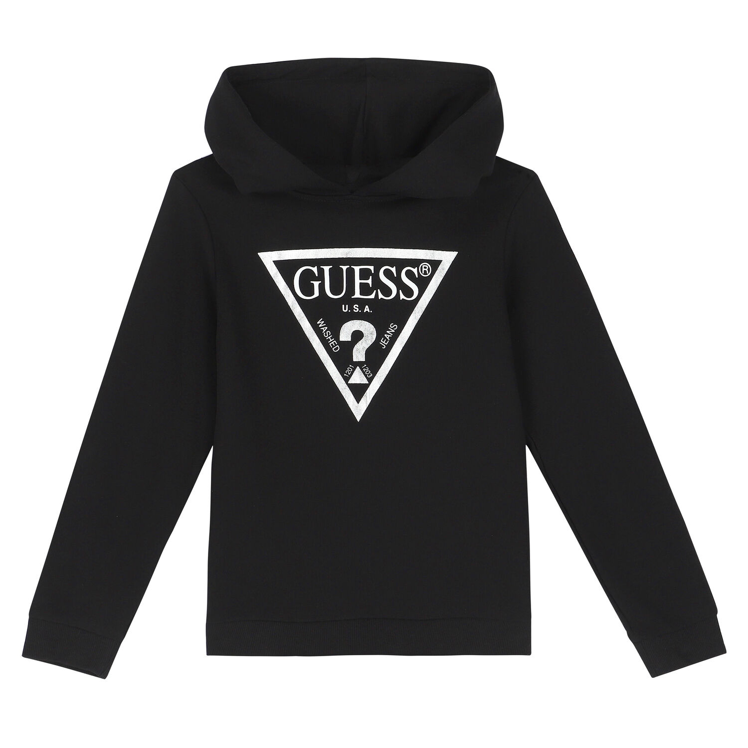 Girls Black Logo Hooded Top, 1, hi-res
