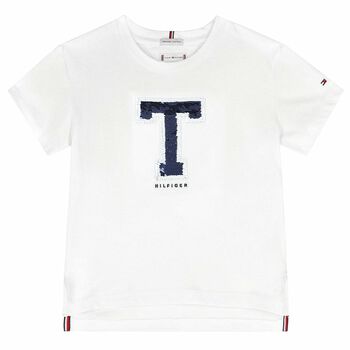 Girls White Embellished Logo T-Shirt