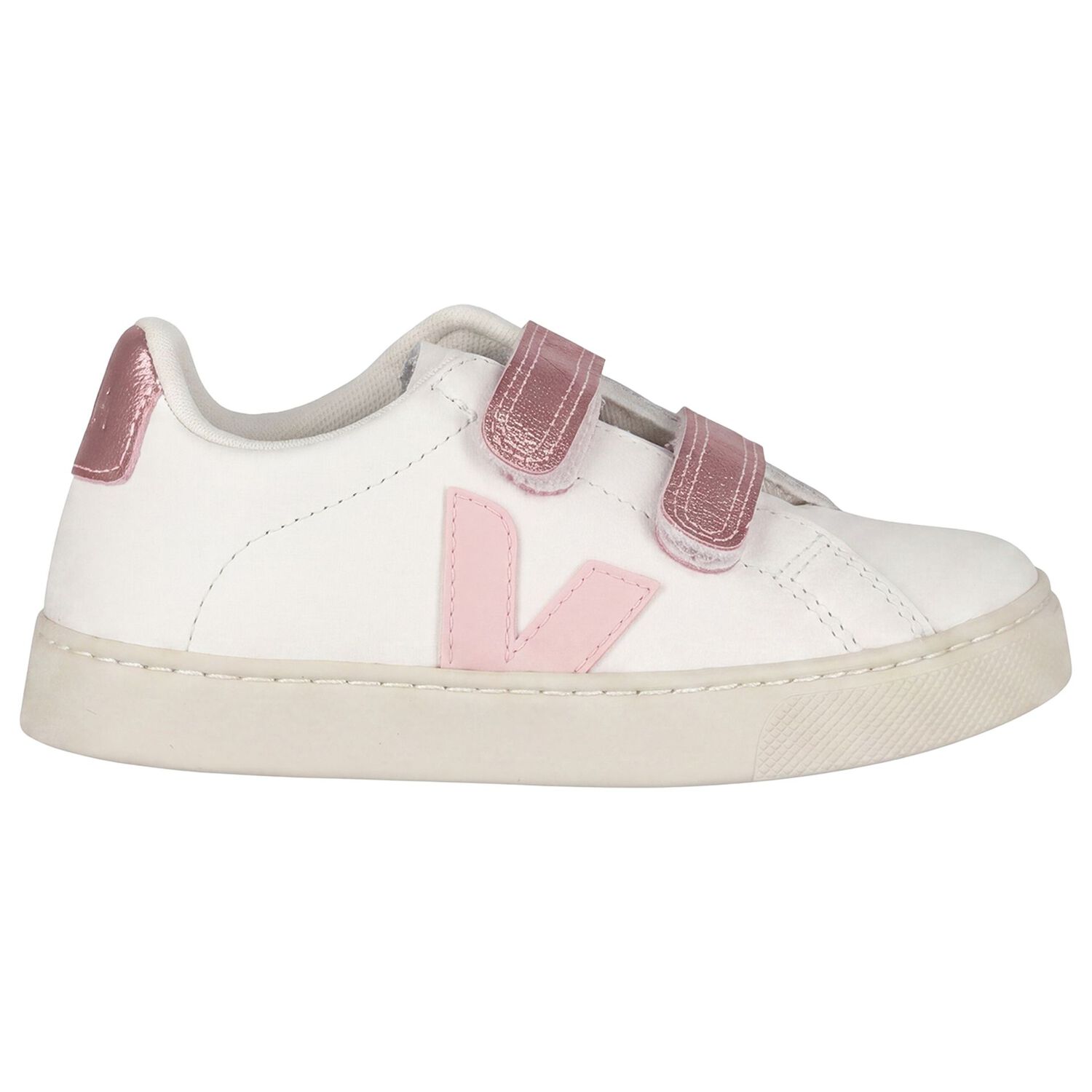 Girls White & Pink Logo Leather Trainers , 1, hi-res