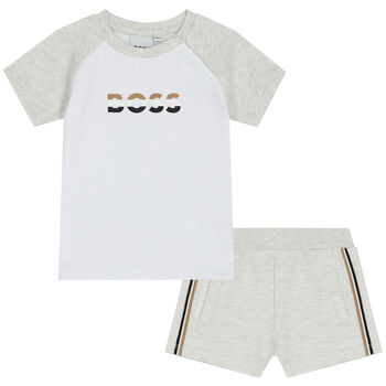 Baby Boys Grey & White Logo Shorts Set